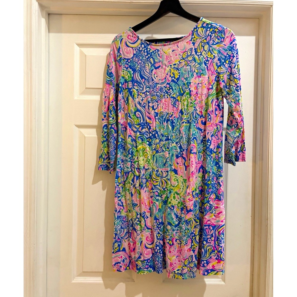 Lilly Pulitzer Multicolor Floral V-Neck 3/4 Sleeve Shift Dress Women's S